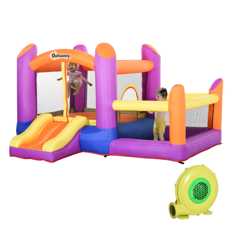 Outsunny Kids Bounce Castle House Inflatable Trampoline Slide Water Pool 3 in 1 with Inflator for Kids Age 3-12 Multi-color 3 x 2.8 x 1.7m