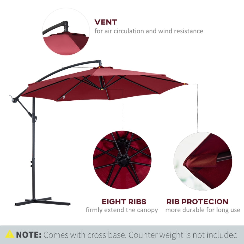 Outsunny 3 meter Cantilever Umbrella Garden Banana Parasol Patio Hanging Sun Shade Wine Red