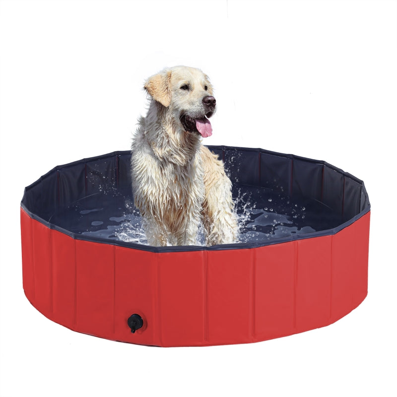 PawHut Pet Swimming Pool, Foldable, 120 cm Diameter-Red