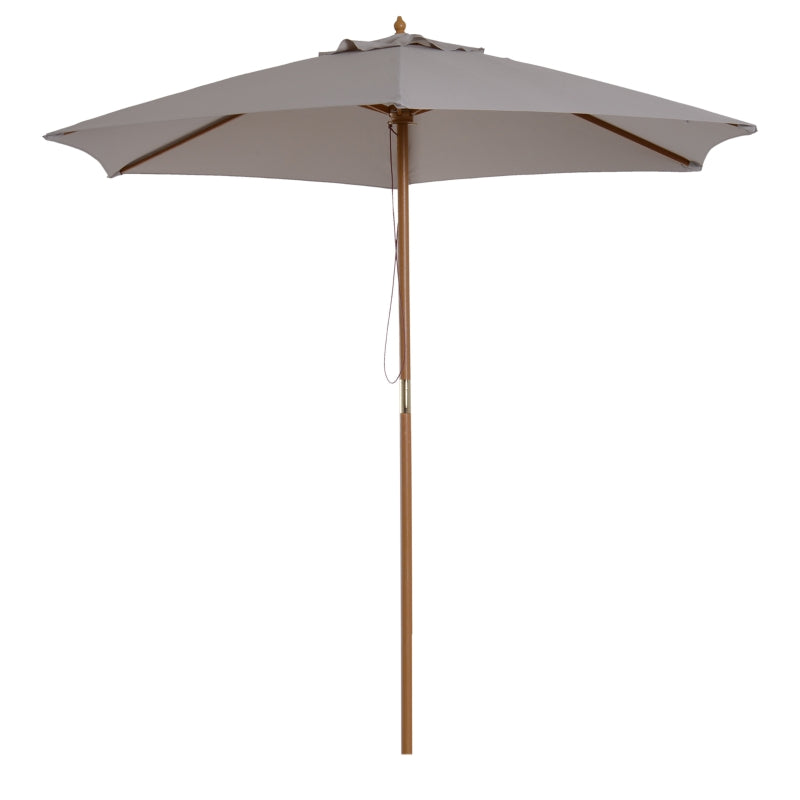 Outsunny 2.5m Wood Garden Parasol Sun Shade Patio Outdoor Wooden Umbrella Canopy Grey