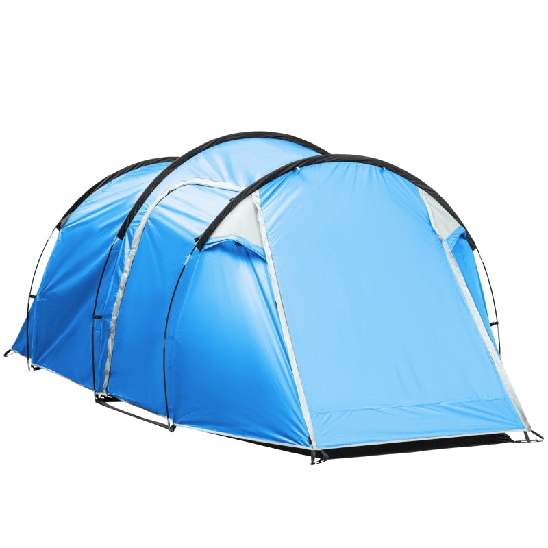 Outsunny 2-3 Man Tunnel Tents w/ Vestibule Camping Tent Porch Air Vents Rainfly Weather-Resistant Shelter Fishing Hiking Festival Shelter Blue