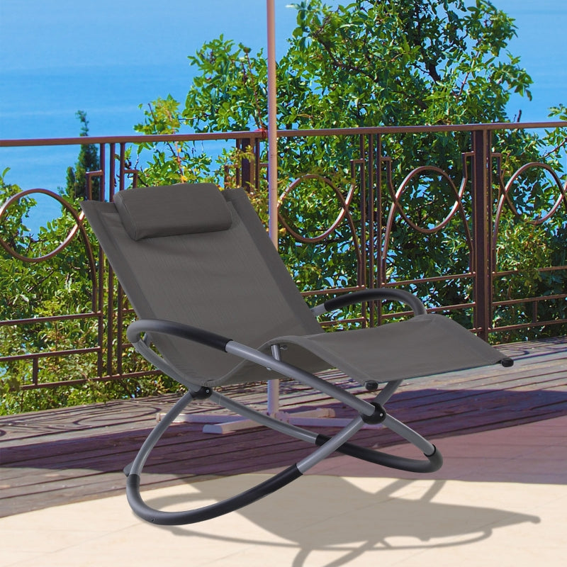 Outsunny Outdoor Orbital Lounger Zero Gravity Patio Chaise Foldable Rocking Chair w/ Pillow Grey