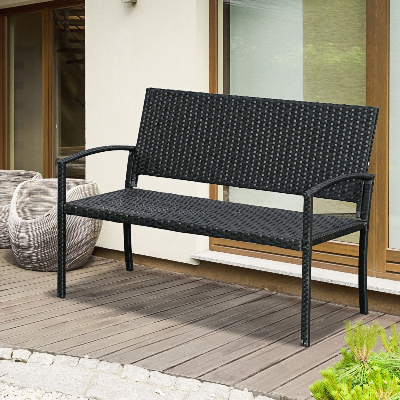 Outsunny Rattan Chair 2-Seater Loveseat-Black