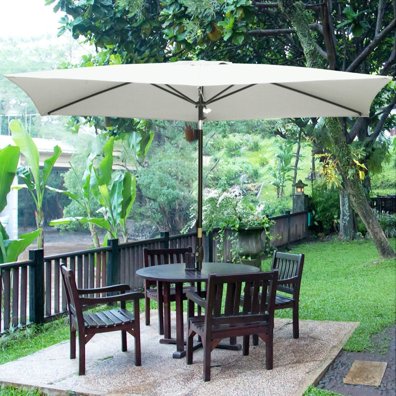 Outsunny 2 x 3m Garden Parasol Umbrella, Rectangular Market Umbrella Patio, Outdoor Table Umbrellas with Crank & Push Button Tilt, Cream White