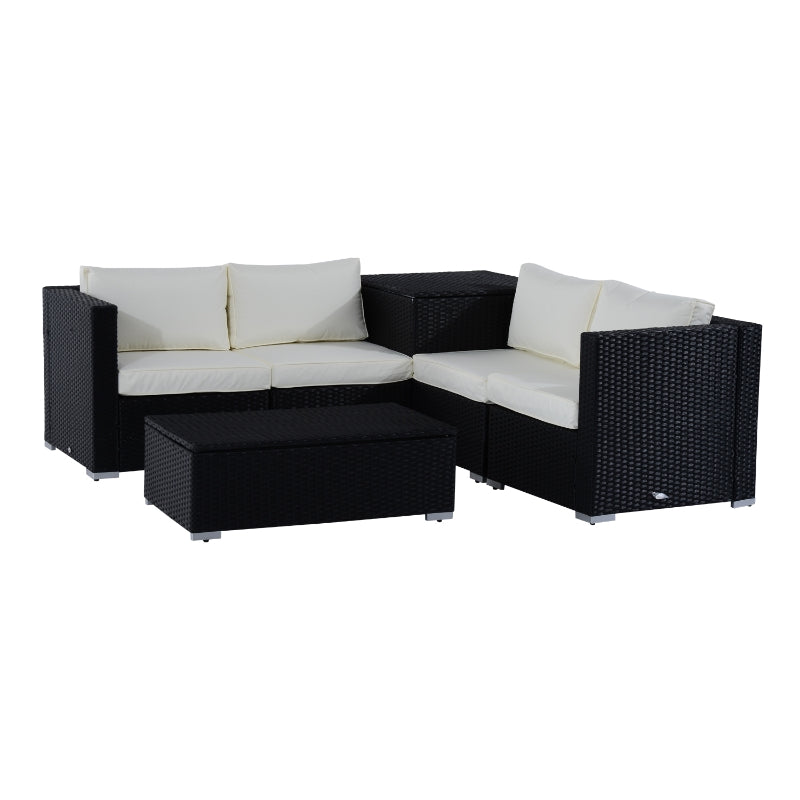 Outsunny 4-Seater Rattan Garden Corner Sofa Set Wicker 4 Seater Garden Weave Furniture w/ Cushion Black