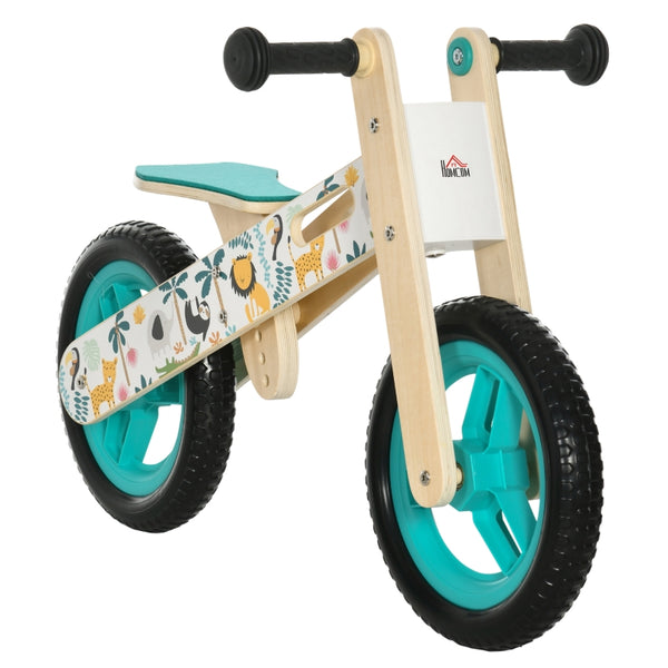 HOMCOM Kids Balance Bike 12 Inch Wooden No Pedal Bicycle with Adjustable Seat EVA Wheels for 3-6 Years Boys Girls, White