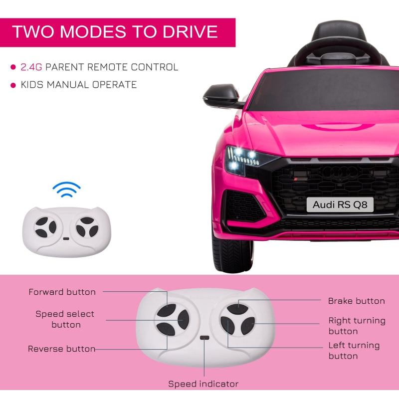 HOMCOM Compatible 6V Battery-powered Kids Electric Ride On Car Audi RS Q8 Toy with Parental Remote Control Music Lights USB MP3 Bluetooth Pink