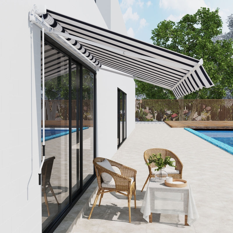 Outsunny 2.5m x 2m Garden Patio Manual Awning Canopy Sun Shade Shelter Retractable with Winding Handle Blue White