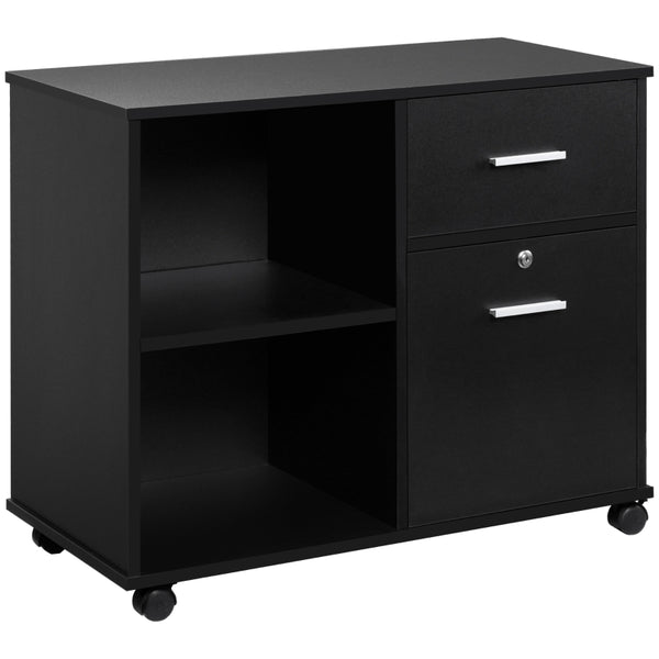 Vinsetto Filing Cabinet with Wheels, Mobile Printer Stand with Open Shelves and Drawers for A4 Size Documents, Black