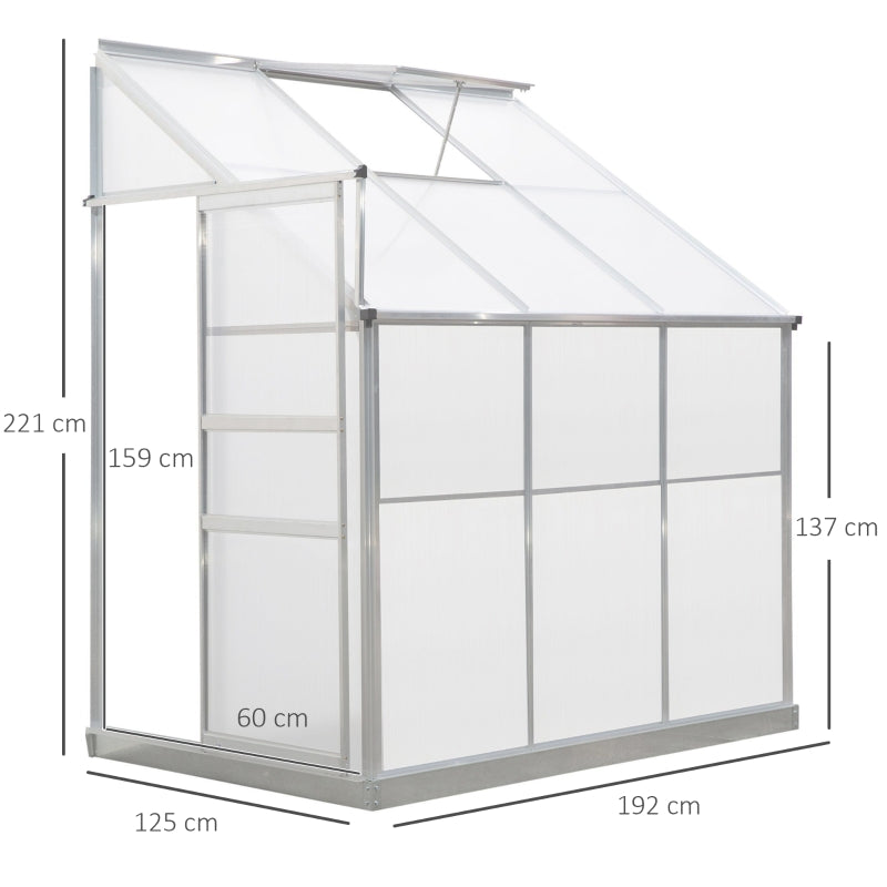 Outsunny Walk-In Greenhouse Lean to  Wall Greenhouse Garden Heavy Duty Aluminium Polycarbonate with Roof Vent for Plants, 6 x 4 ft