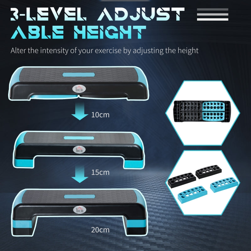 HOMCOM Aerobic Step, 10cm, 15cm & 20cm Height Adjustable Exercise Stepper, Nonslip Step Board Great for Home & Office