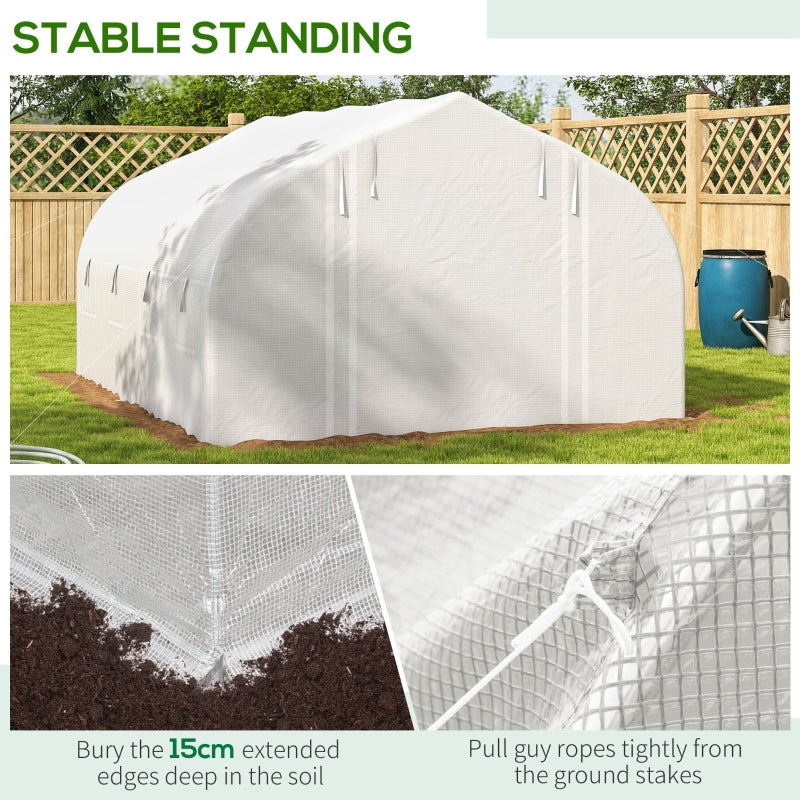 Outsunny 4 x 3(m) Walk-in Polytunnel Greenhouse, Zipped Roll Up Sidewalls, Mesh Door, 8 Mesh Windows, Tunnel Warm House Tent with PE Cover, Complimentary Plant Labels and Gloves, White