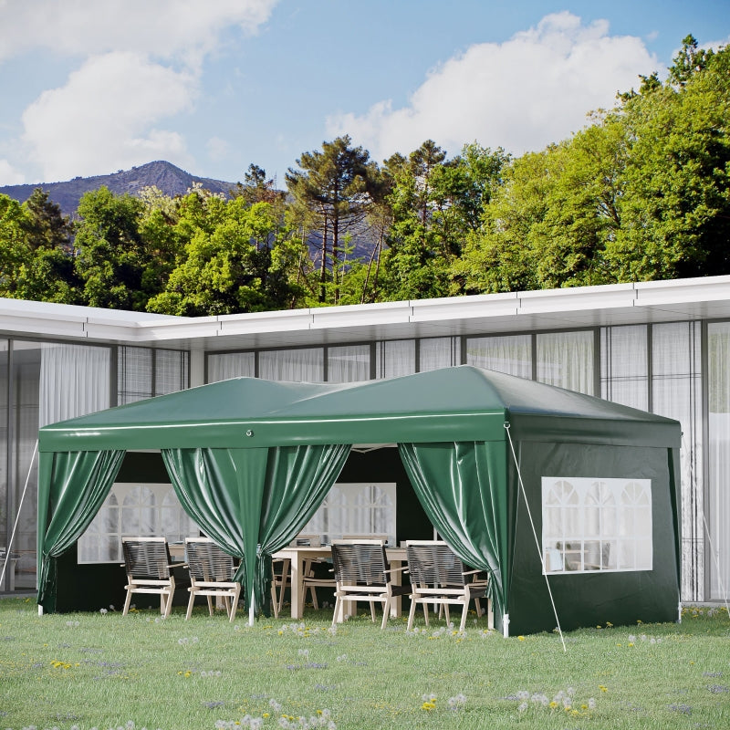 Outsunny 3 x 6m Garden Heavy Duty Water Resistant Pop Up Gazebo Marquee Party Tent Wedding Canopy Awning-Green