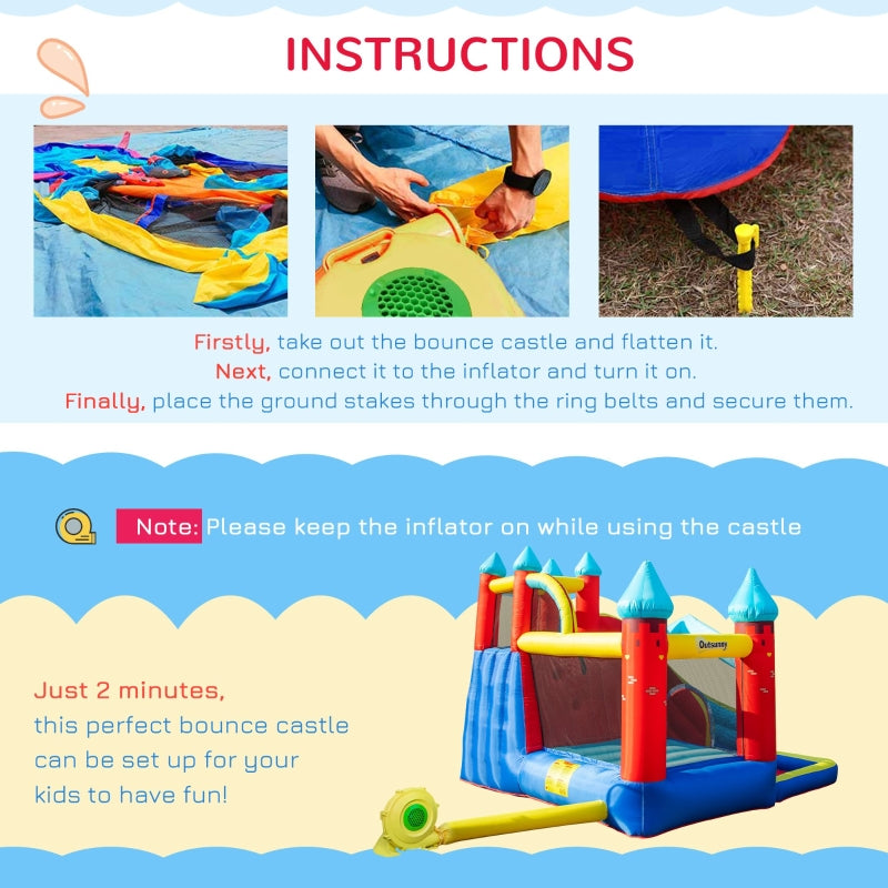 Outsunny 4 in 1 Kids Bounce Castle Large Inflatable House Trampoline Slide Water Pool Climbing Wall for Kids Age 3-8, 2.9 x 2.7 x 2.3m