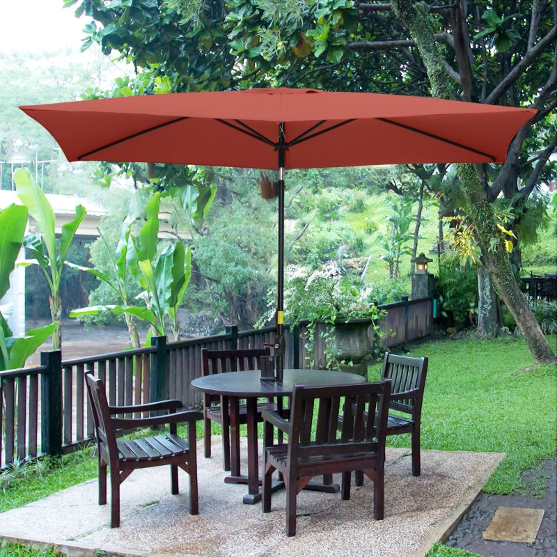 Outsunny 2 x 3(m) Garden Parasols Umbrellas Rectangular Patio Market Umbrella Outdoor Sun Shade w/ Crank & Push Button Tilt, Aluminium Pole, Wine Red