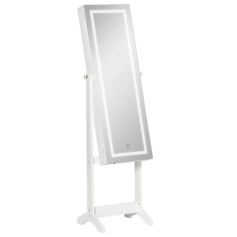 HOMCOM Jewellery Cabinet with LED Light, Lockable Jewellery Organiser with Full-Length Mirror for Bedroom Dressing Room, White