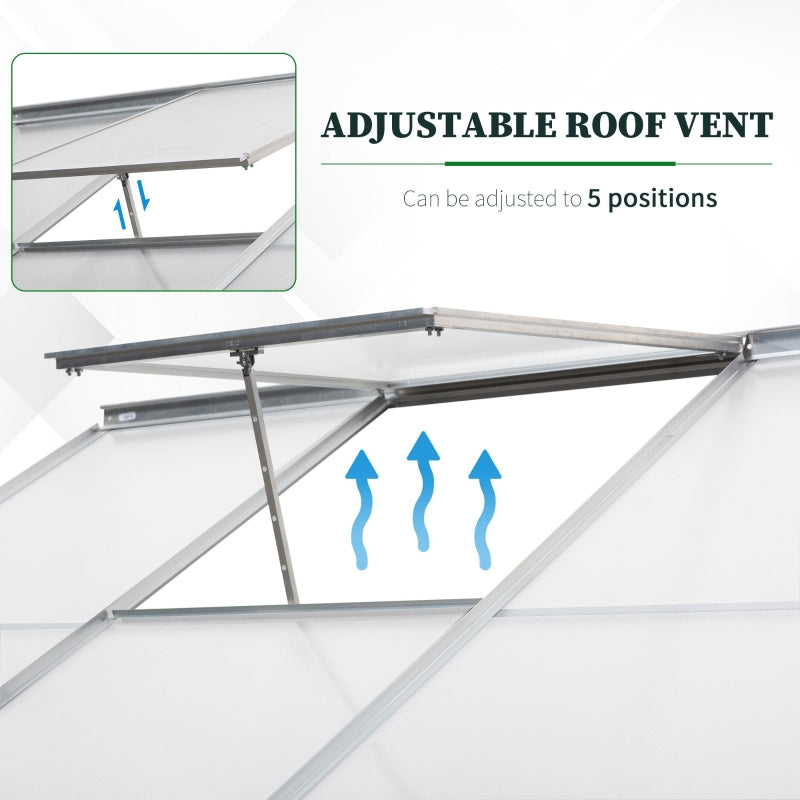 Outsunny Walk-In Greenhouse Lean to  Wall Greenhouse Garden Heavy Duty Aluminium Polycarbonate with Roof Vent for Plants, 6 x 4 ft