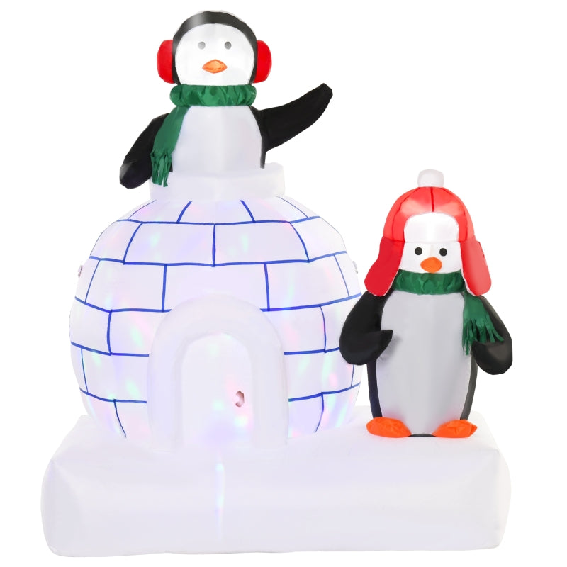 HOMCOM 1.5m Christmas Inflatable Two Penguins Wearing a Scarf with Ice House Blow Up Decor Home Indoors with Built-in LED Lights Toys in Lawn Garden