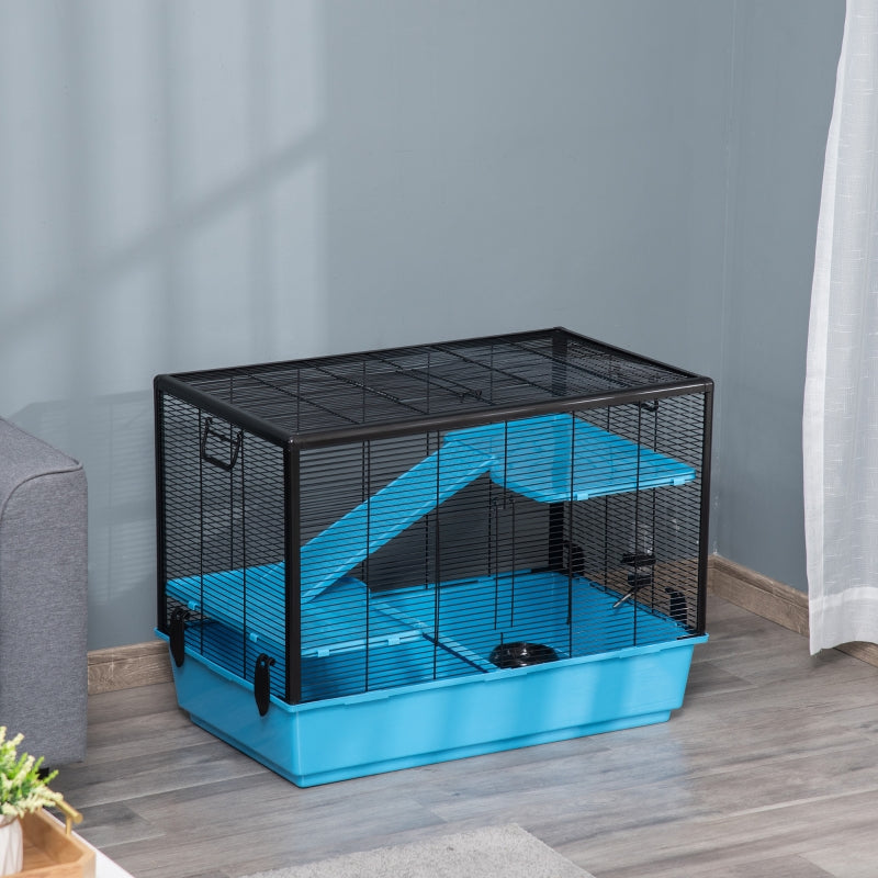 PawHut Indoor Small Animal Cage Habitat for Guinea Pigs Hamsters Chinchillas With Accessories, 80x48x58 cm, Light Blue