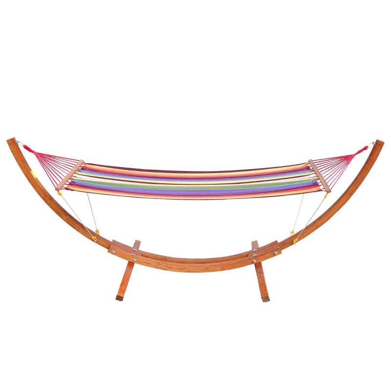 Outsunny Garden Outdoor Patio Standing Frame Wooden Hammock with Arc Stand - Multi-Colour