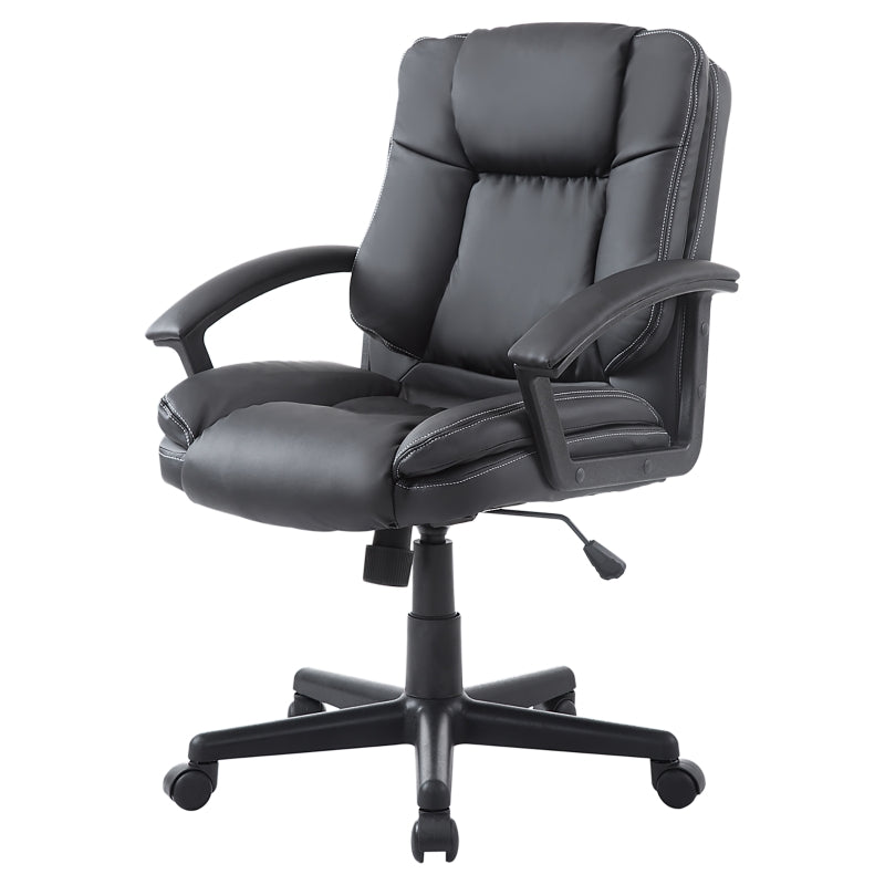 HOMCOM Swivel Executive Office Chair Mid Back Faux Leather Computer Desk Chair for Home with Double-Tier Padding, Arm, Wheels, Black