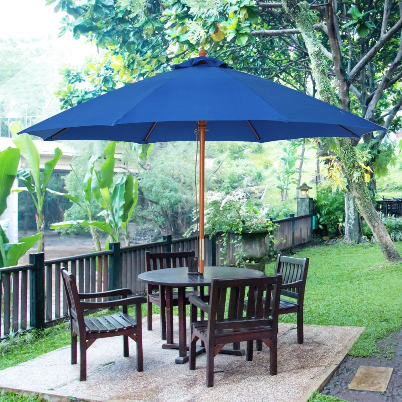 Outsunny 2.5m Wood Garden Parasol Sun Shade Patio Outdoor Market Umbrella Canopy with Top Vent, Blue