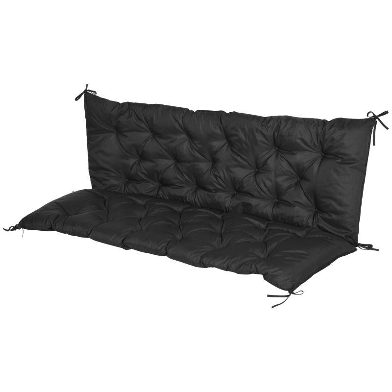 Outsunny 3 Seater Bench Cushion, Garden Chair Cushion with Back and Ties for Indoor and Outdoor Use, 98 x 150 cm, Black