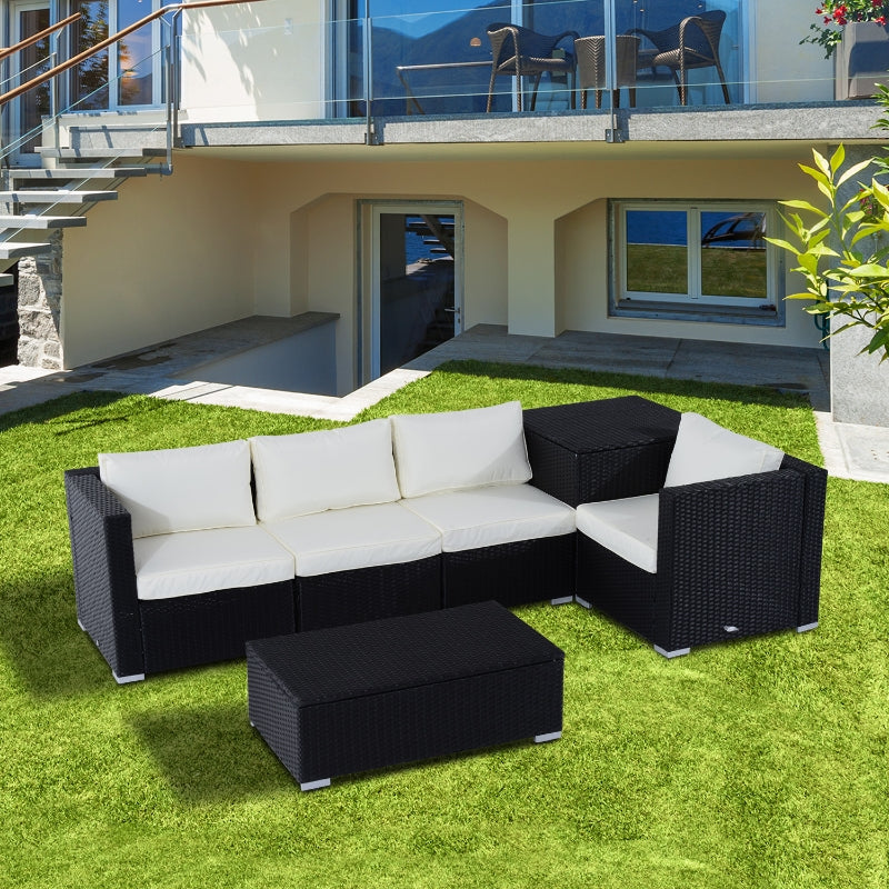 Outsunny 4-Seater Rattan Garden Corner Sofa Set Wicker 4 Seater Garden Weave Furniture w/ Cushion Black