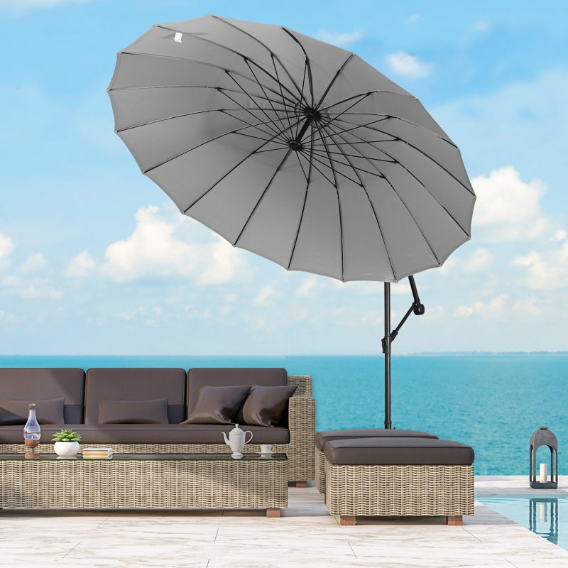 Outsunny 3(m) Cantilever Garden Hanging Banana Sun Umbrella with Crank Handle, 18 Sturdy Ribs and Cross Base, Grey