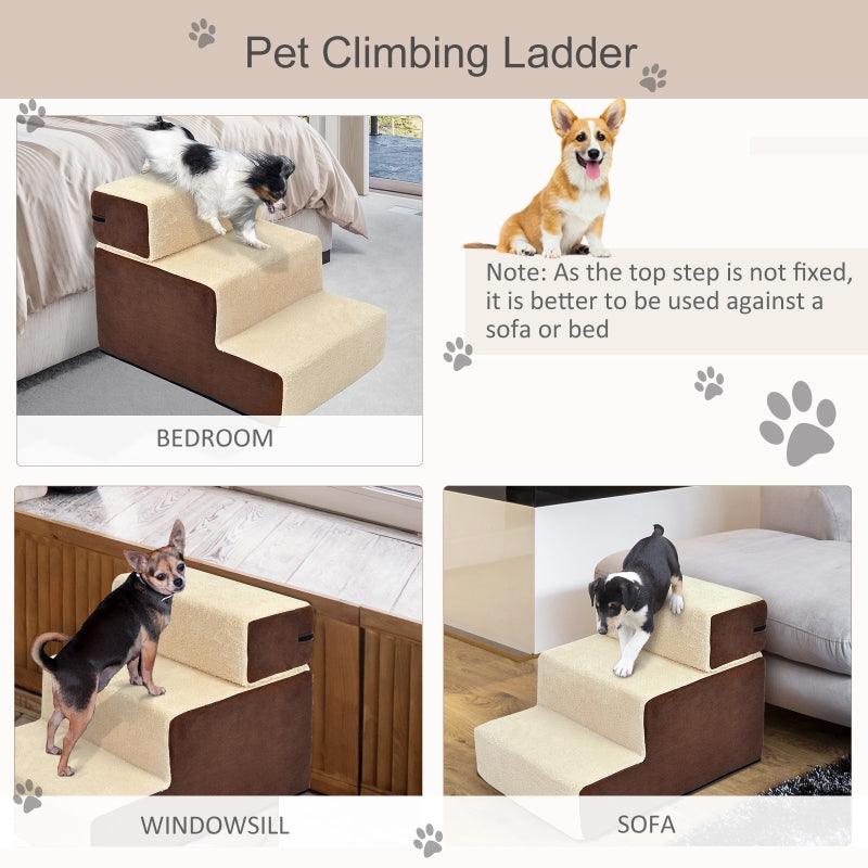 PawHut Deluxe Pet Stairs 3 Steps Dog Cat Soft Padded Covered Staircase