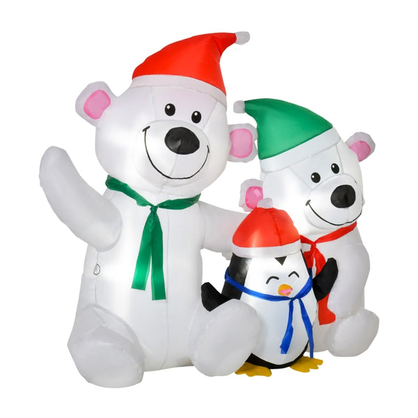 HOMCOM 1.1m Christmas Inflatable Decoration with Two Bears and Penguin Light Up Outdoor Blow Up Decorations Xmas Decor for Holiday Party Garden