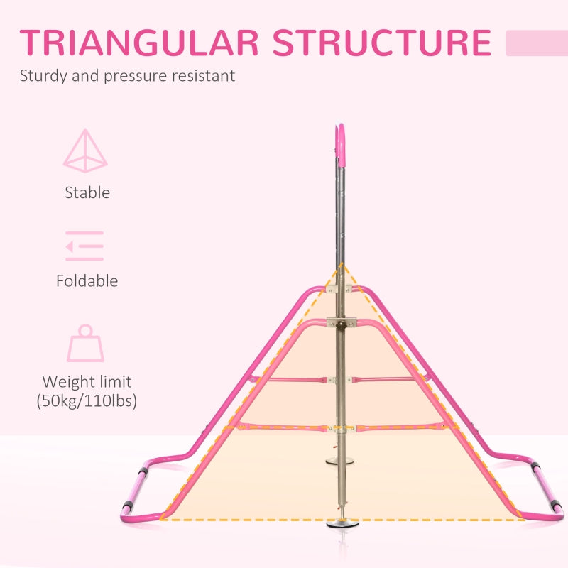 HOMCOM Gymnastics Bar for Kids, Folding Horizontal Bars with Adjustable Height, Training Bar with Triangle Base, Pink