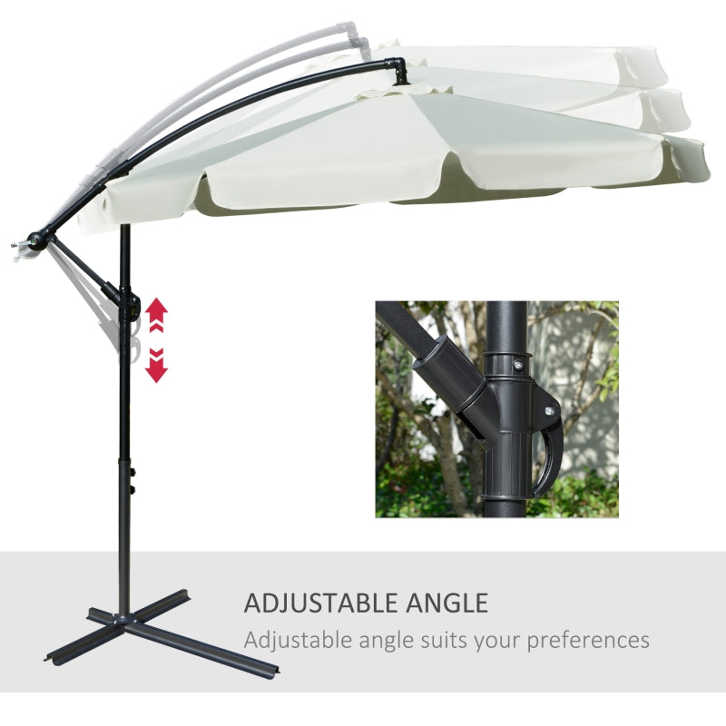 Outsunny 2.7m Banana Parasol Cantilever Umbrella with Crank Handle and Cross Base for Outdoor, Hanging Sun Shade, Cream White