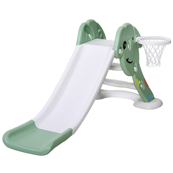 HOMCOM Kids Slide with Basketball Hoop Toddler Climber Freestanding Slider Playset Playground Slipping Slide for 2-6 Years Old Green