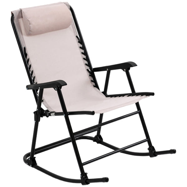 Outsunny Garden Rocking Chair Folding Outdoor Adjustable Rocker Zero-Gravity Seat with Headrest Camping Fishing Patio Deck - Beige