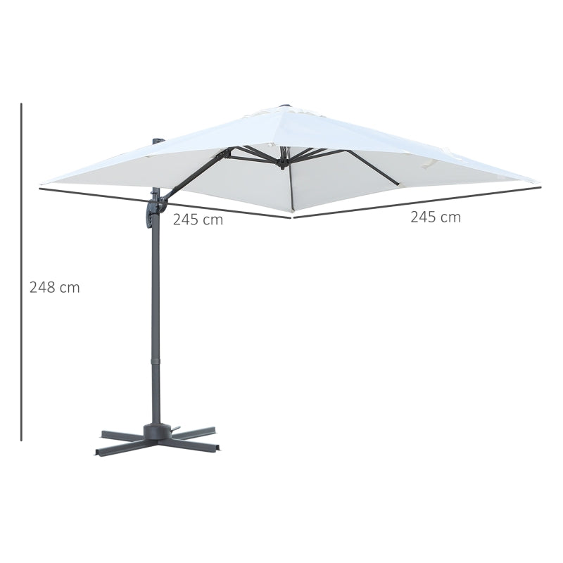 Outsunny 2.5 x 2.5m Patio Offset Parasol Umbrella Cantilever Hanging Aluminium Sun Shade Canopy Shelter 360° Rotation with Crank Handle and Cross Base