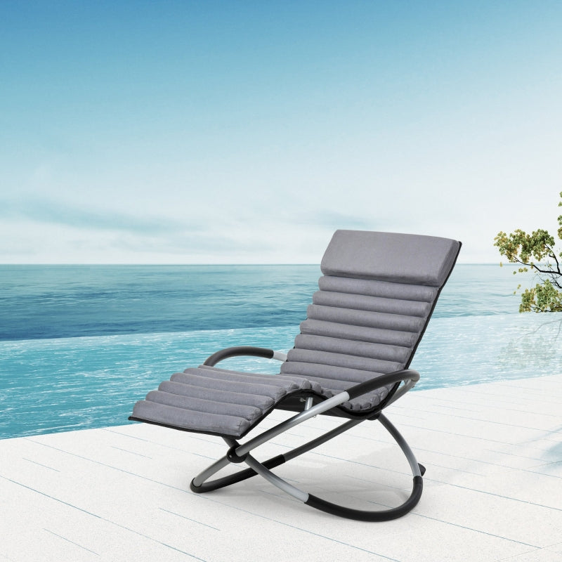 Outsunny Orbital Rocking Chair Folding Lounger Anti-drop with Mat Removable Design 2 in 1 145x74x86cm Black Grey