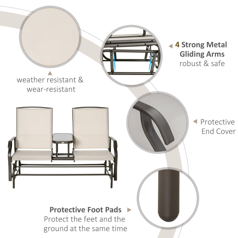 Outsunny Metal Double Swing Chair Glider Rocking Chair Seat Outdoor Seater Garden Furniture Patio Porch With Table