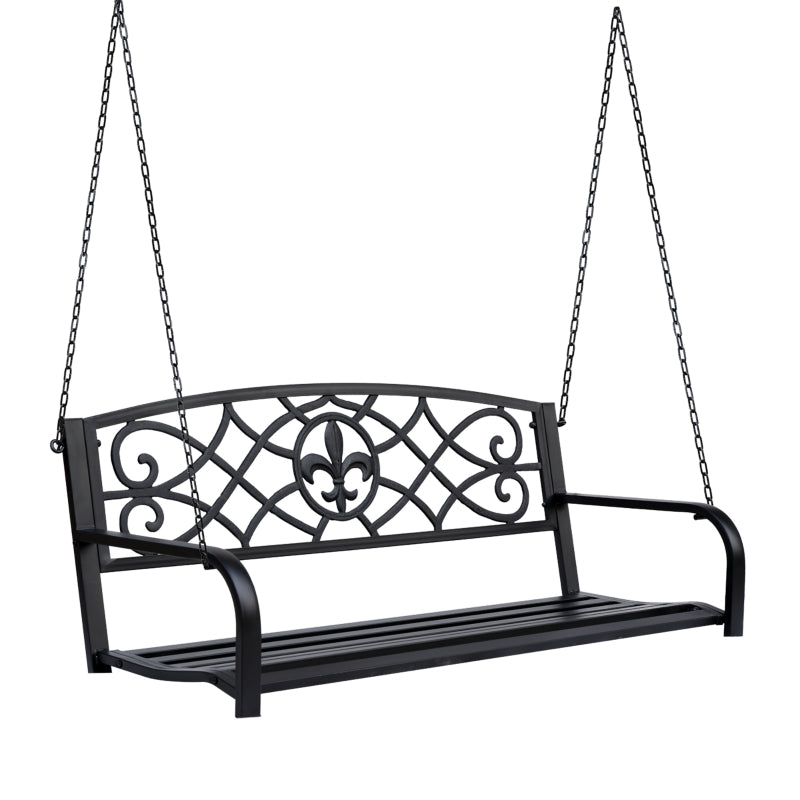 Outsunny Outdoor Porch Swing Seat Bench with Chains for the Yard, Deck, & Backyard, Black