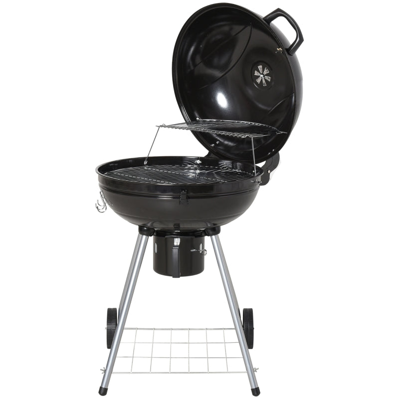 Outsunny Charcoal BBQ Portable Kettle BBQ Charcoal Grill Outdoor Barbecue Picnic Party Camping w/ Wheels