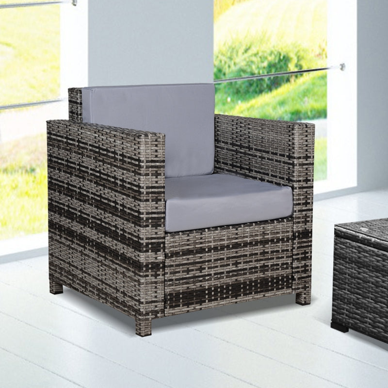 Outsunny 1 Seater Rattan Garden Chair All-Weather Wicker Weave Single Sofa Armchair with Fire Resistant Cushion - Grey