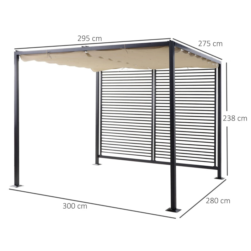 Outsunny 2.8m x 3m Retractable Metal Frame Outdoor Garden Pergola Beige