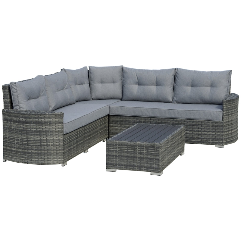 Outsunny 5-Seater Outdoor PE Rattan Sofa Set, Patio Wicker Sectional Conversation Aluminium Frame Corner Sofa Set w/ Padded Cushion, Mixed Grey