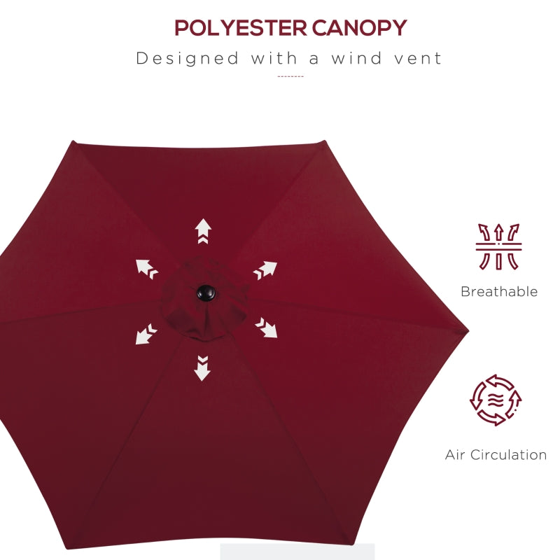 Outsunny 2.7M Tilting Parasol Sun Parasol Outdoor Garden Umbrellas Sun Shade Aluminium Frame with Crank（Wine Red）