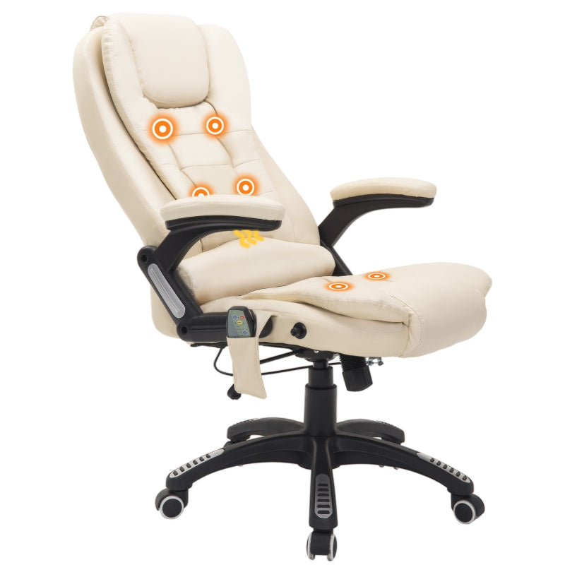 HOMCOM Executive Office Chair with Massage and Heat, High Back PU Leather Massage Office Chair With Tilt and Reclining Function, Beige