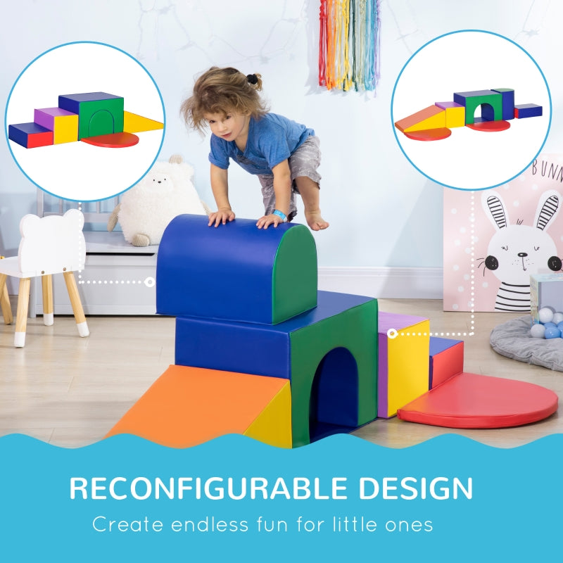 HOMCOM 7-piece Soft Play, Climb and Crawl Foam, Toddler Stairs and Ramp, Colourful Kids' Educational Software, Activity Toys for Baby Preschooler