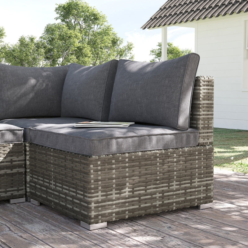 Outsunny Outdoor Garden Furniture Rattan Single Middle Sofa with Cushions for Backyard Porch Garden Poolside Deep Grey