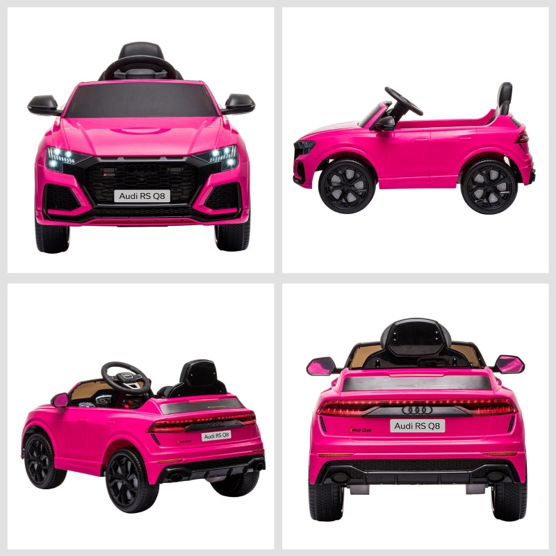 HOMCOM Compatible 6V Battery-powered Kids Electric Ride On Car Audi RS Q8 Toy with Parental Remote Control Music Lights USB MP3 Bluetooth Pink