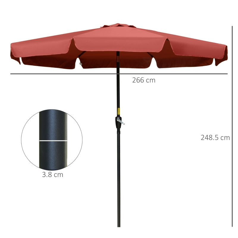 Outsunny 2.66m Patio Umbrella Garden Parasol Outdoor Sun Shade Table Umbrella with Ruffles, 8 Sturdy Ribs, Wine Red