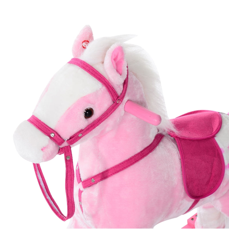 HOMCOM Childrens Plush Rocking Horse with Sound-Pink